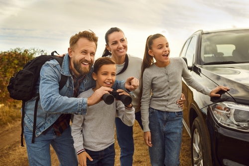 Family,Travelling,By,Car,Enjoying,Recreation,Camping,Weekend,Day,Outside.